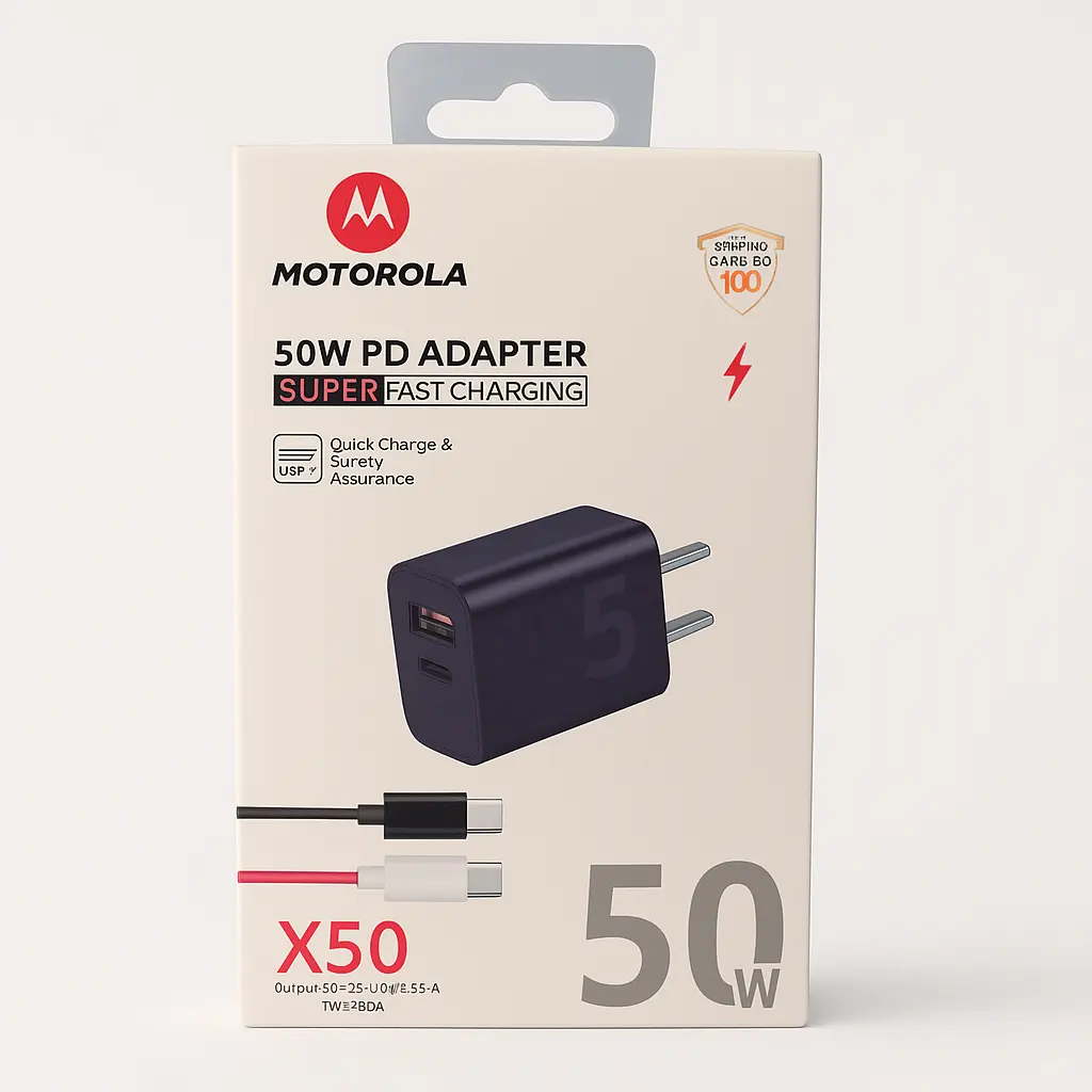 Cargador Motorola Turbopower 50w + Cable Tipo-c Negro
