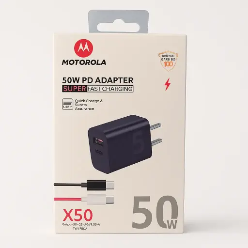Cargador Motorola Turbopower 50w + Cable Tipo-c Negro